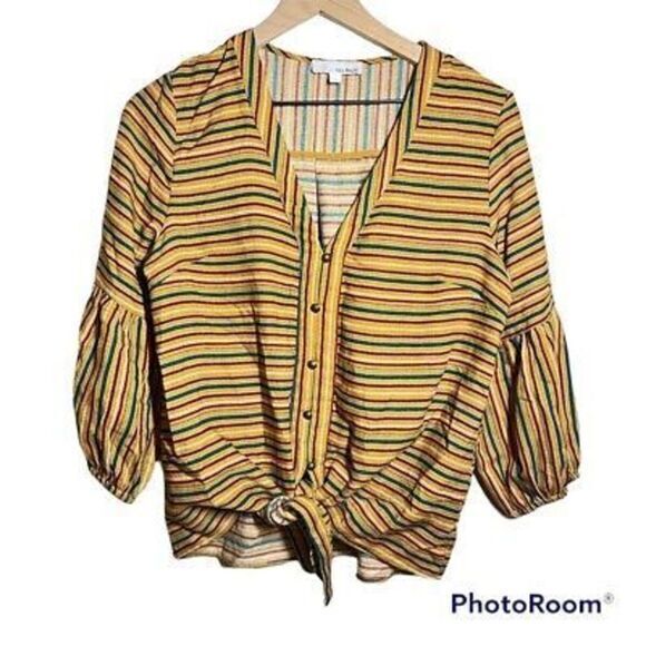 Isla Maude v neck striped bohemian tie front womens blouse size small - Picture 1 of 7